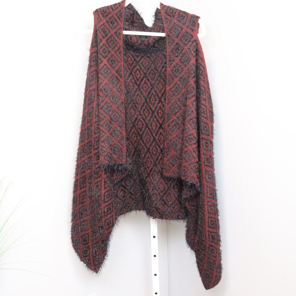 Boho Open Front Drape Vest Red Black Diamond Patt… - image 1